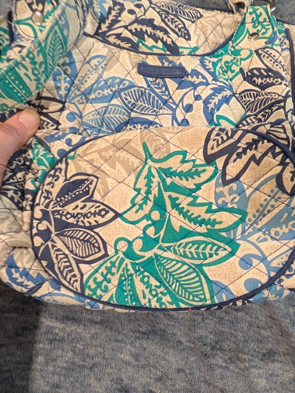 Vera Bradley Santiago Glenna Blue & Teal Quilted Leaf-Print Shoulder Bag